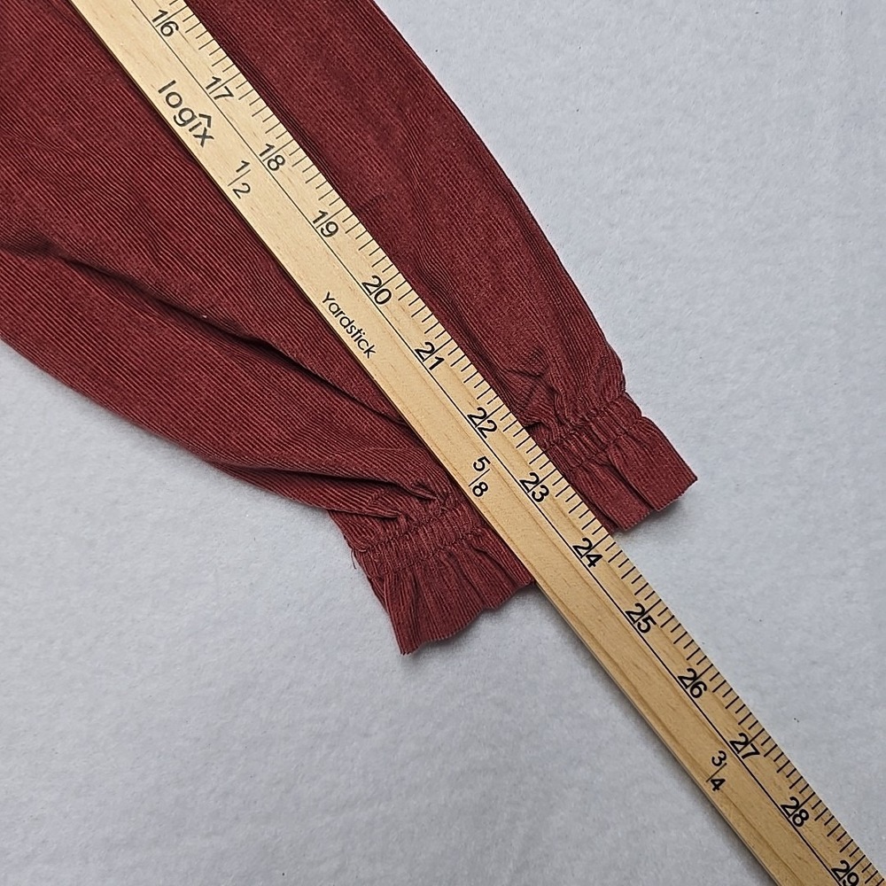 Gloria Vanderbilt shirt corduroy button Up maroon Medium ruffle Grannycore Work - Picture 9 of 11
